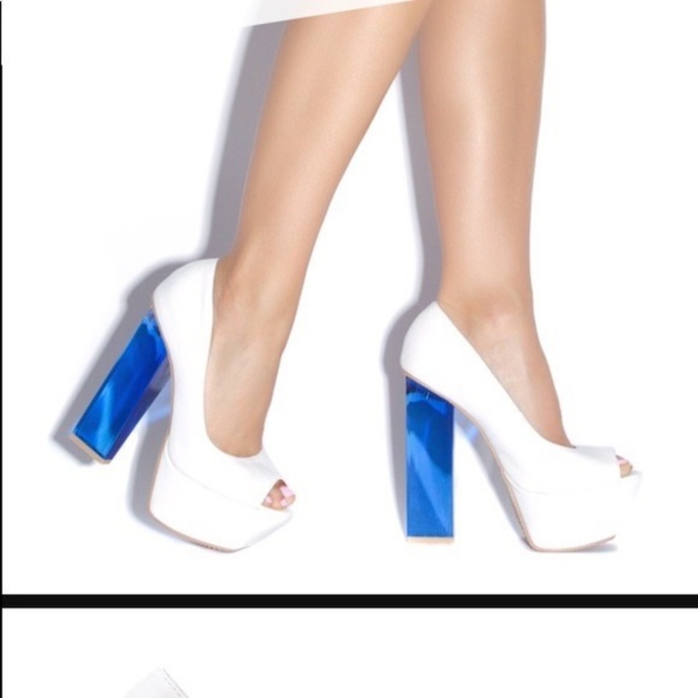 White shoes with blue heel